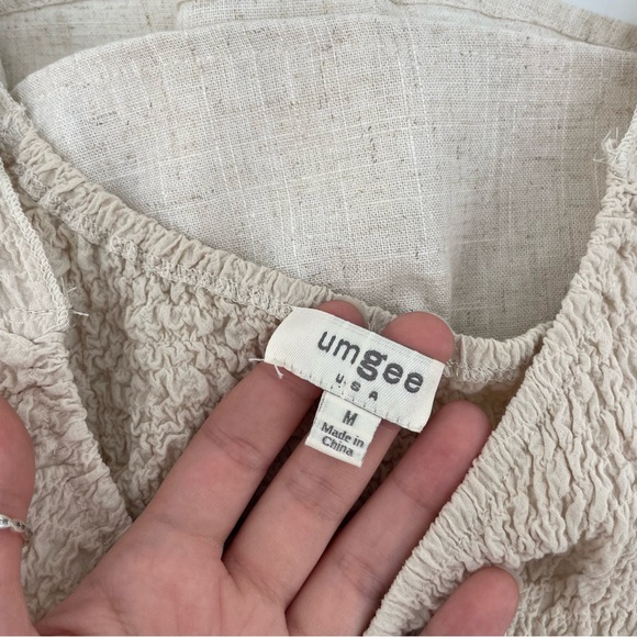Umgee Smocked Dress Beige Linen Blend M - Picture 5 of 6